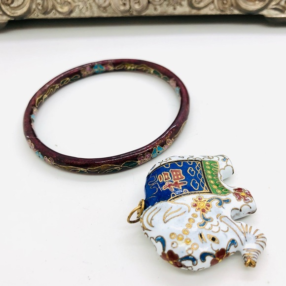 Vintage Cloisonne Elephant Pendant & Bangle - Picture 7 of 14